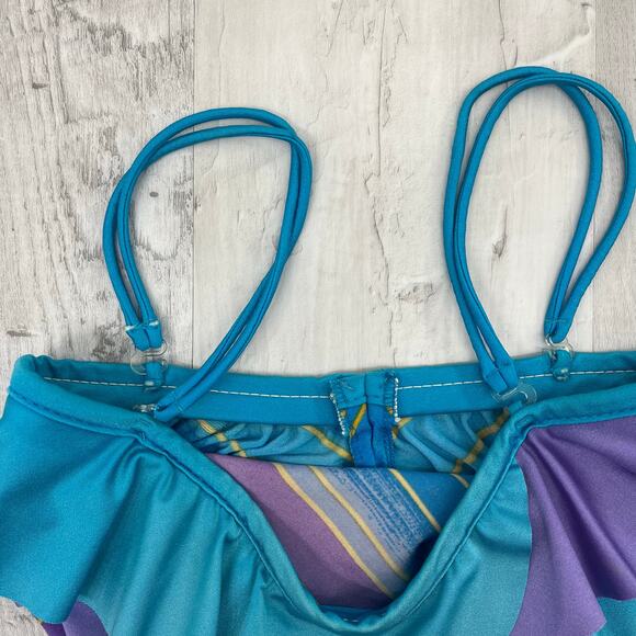 Vintage Sirena 1 Piece Striped Ruffle Removable Straps Retro Bathing Swim Suit - Picture 6 of 12